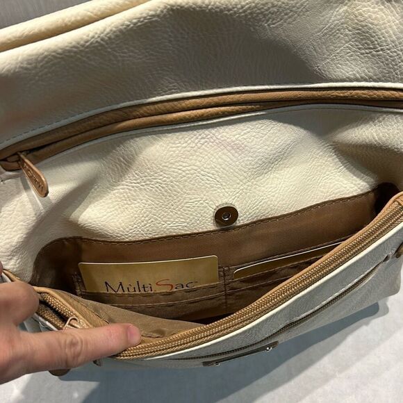 MultiSac Lorraine Womens Crossbody Bag Cream Tan Fax Leather Adjustable Strap Mu - Picture 8 of 13
